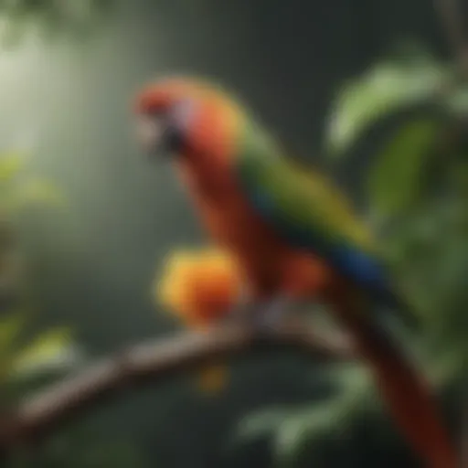 A colorful parrot perched on a branch showcasing its vibrant feathers.