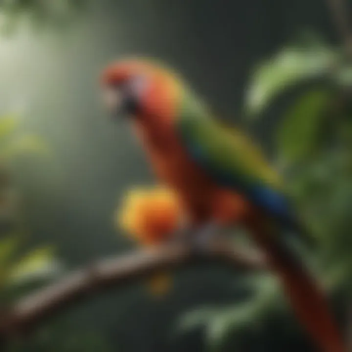 A colorful parrot perched on a branch showcasing its vibrant feathers.