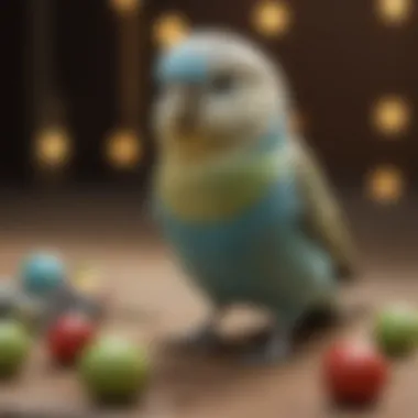 Budgerigar Mimicking Words An engaging scene of a budgerigar mimicking words with toys around.