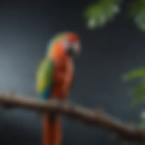 A vibrant parrot perched on a branch, showcasing its talking ability.