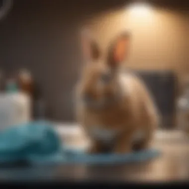 A veterinarian examining a healthy rabbit in a clinical setting