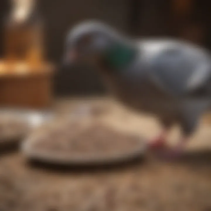 A close-up of the dietary essentials for pigeons, including seeds and grains.