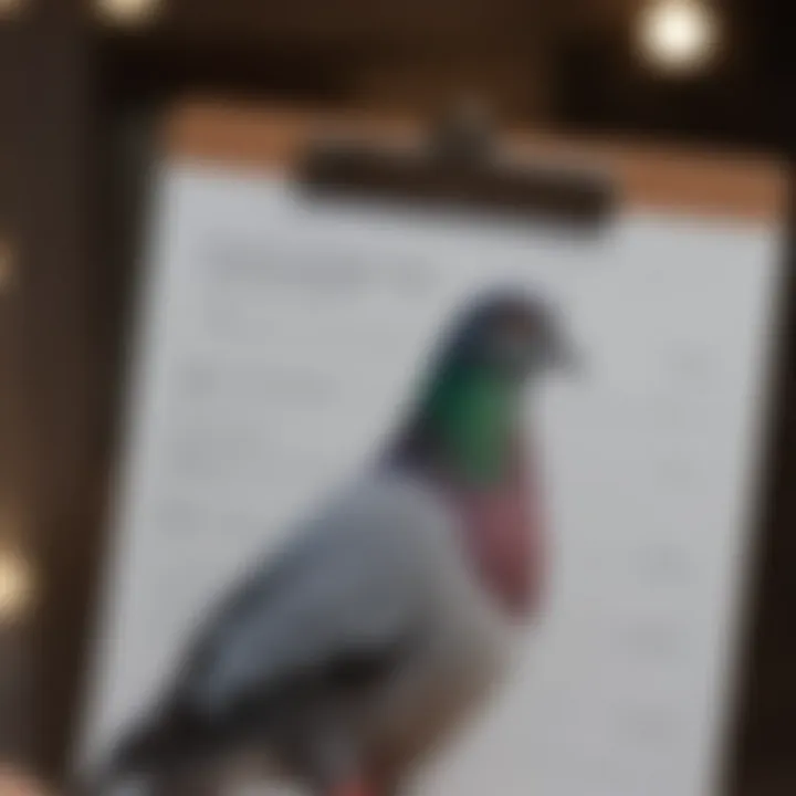 A detailed maintenance checklist for pigeon aviaries displayed on a clipboard.