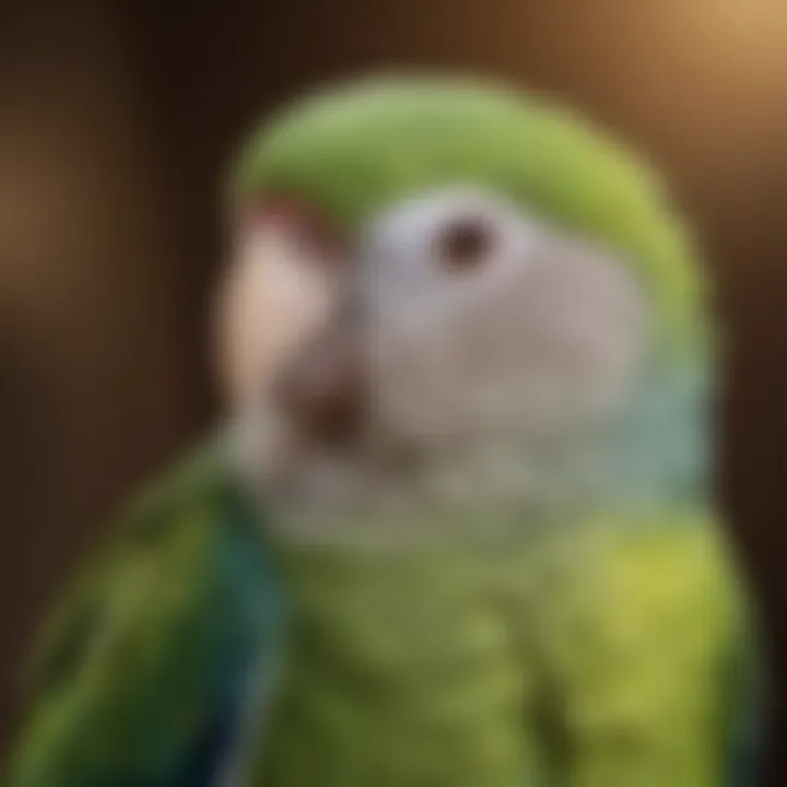 Close-up of a Quaker parrot showcasing its colorful feathers