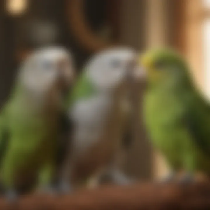 Quaker parrot interacting with its owner, highlighting the bond formed through socialization and trust.