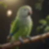 Vibrant Quaker parrot perched on a branch