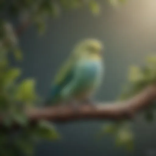 A serene budgerigar perched quietly on a branch