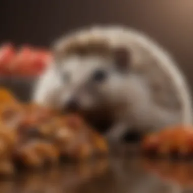 Nutritional Options for Hedgehogs A variety of hedgehog food options laid out for dietary consideration