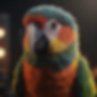 The Alluring Yet Fearsome Parrot A striking parrot with vivid plumage displaying an intimidating gaze