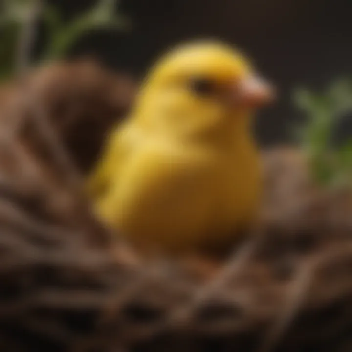 A serene canary in a cozy nest, highlighting its gentle demeanor.