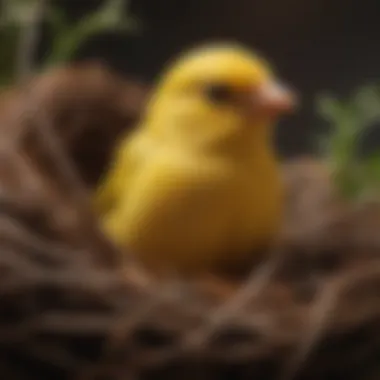Canary in a Cozy Nest A serene canary in a cozy nest, highlighting its gentle demeanor.