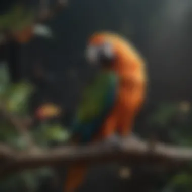 A vibrant parrot perched on a branch, showcasing its colorful feathers.