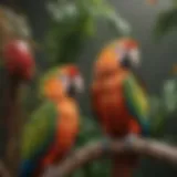 A vibrant parrot perched on a branch, showcasing its colorful feathers and engaging personality