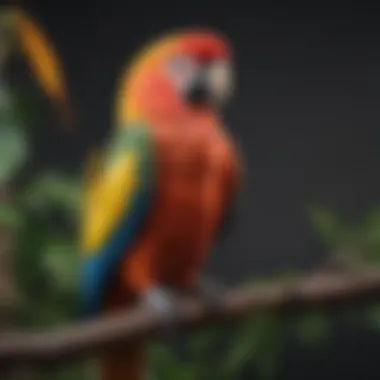 A vibrant parrot perched on a branch, showcasing colorful feathers.