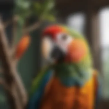 Colorful Parrot: A Talkative Companion A vibrant parrot perched on a branch, showcasing its colorful feathers.