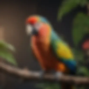 Vibrant Parrot Displaying Natural Charm Colorful parrot perched on a branch, showcasing vibrant feathers.