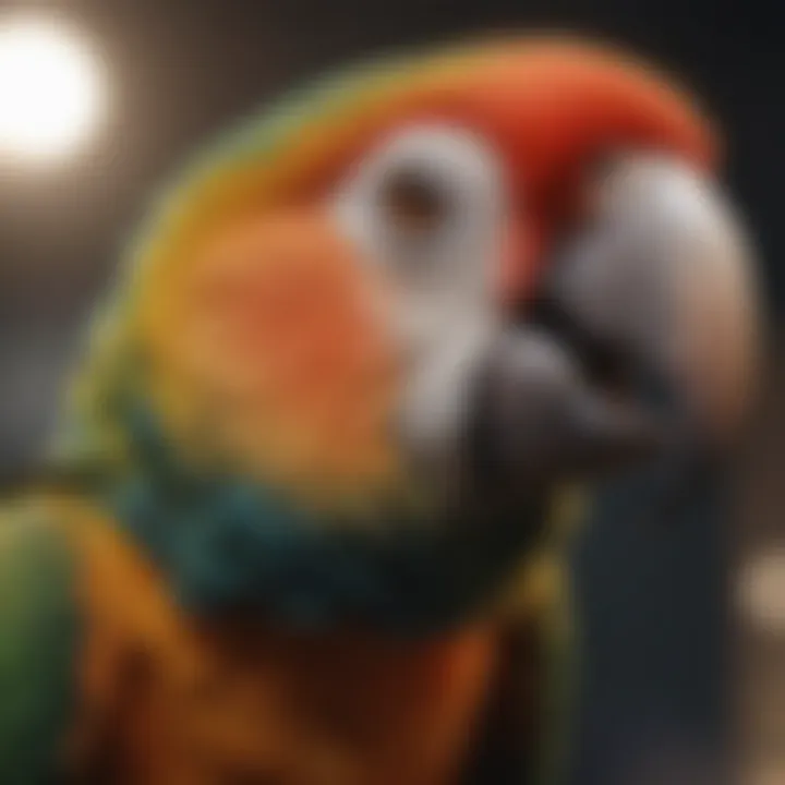 Parrot during a training session with visual aids.