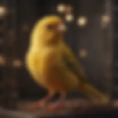 A canary singing joyfully in a cozy cage