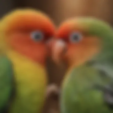 A close-up of a lovebird demonstrating its affectionate behavior, capturing the essence of avian companionship.