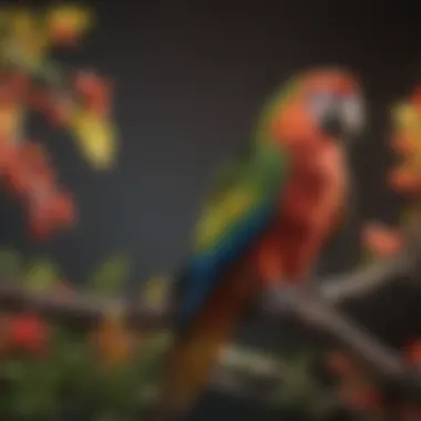 The Majesty of Parrots A vibrant parrot perched on a colorful branch, showcasing its stunning plumage.