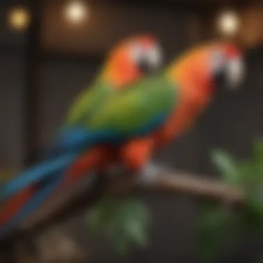 Vibrant Parrot Perched on Branch A vibrant parrot perched on a branch showcasing its colorful feathers.