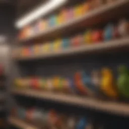 Colorful assortment of bird toys displayed on a shelf