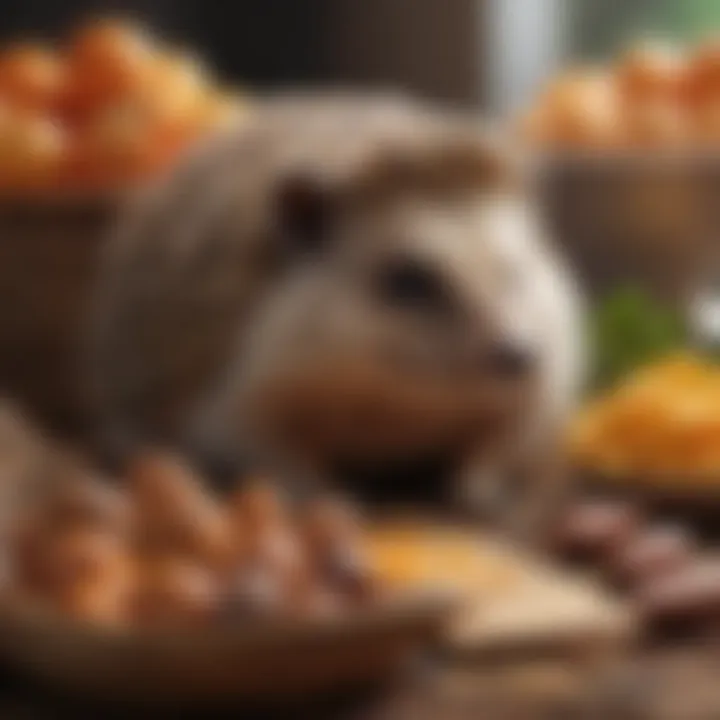 A vibrant display of hedgehog-friendly foods, illustrating dietary requirements.