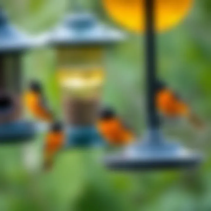 Different types of oriole feeders displayed