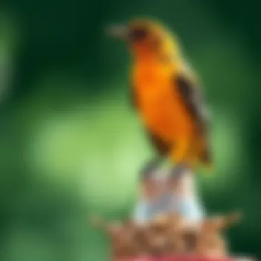 Vibrant oriole perched on a feeder