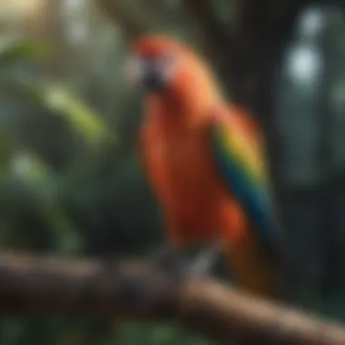 Vibrant Parrot in Its Natural Habitat Colorful parrot perched on a branch