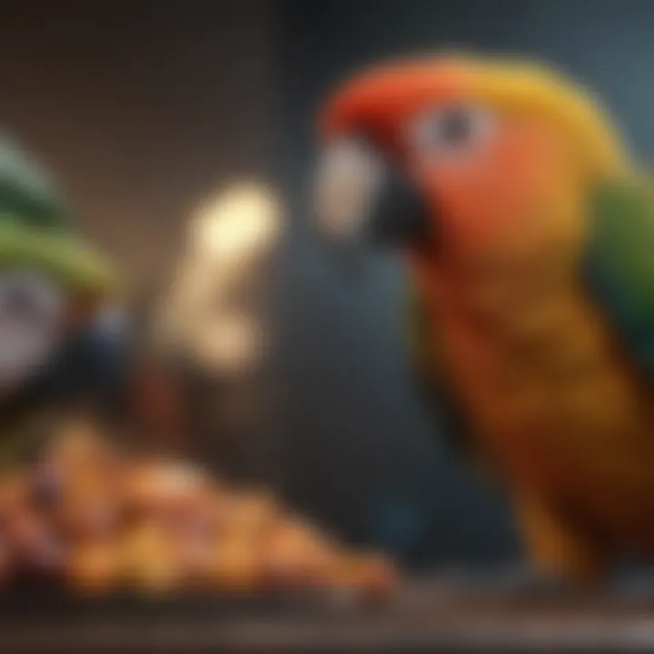 Close-up of various vitamin supplements specifically designed for parrots