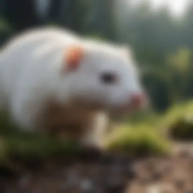 A graceful white ferret exploring its environment