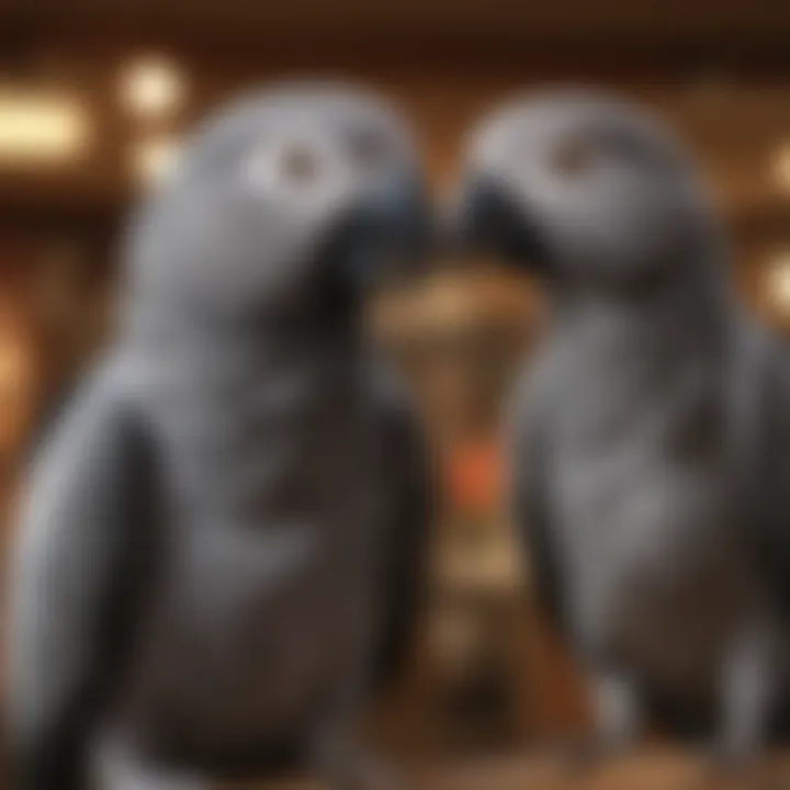 A knowledgeable breeder interacting with an African Grey parrot, highlighting the importance of breeder selection.