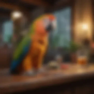 A cozy home environment featuring a parrot in its habitat