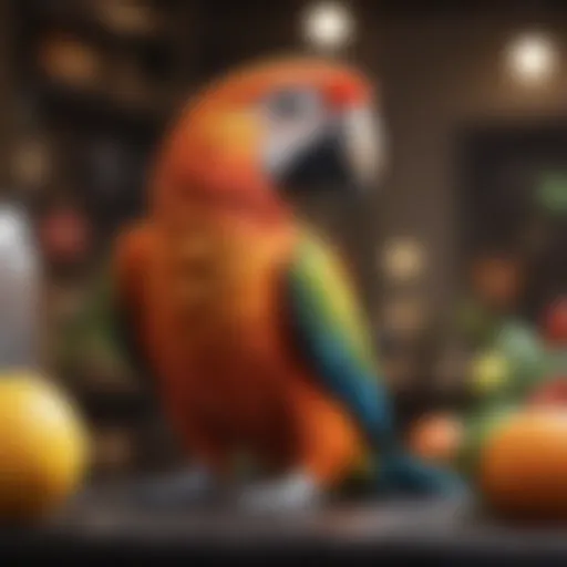 A vibrant parrot perched on a digital device, symbolizing online bird purchases.