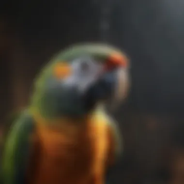 Parrot Enjoying a Misting Shower A serene moment of a parrot enjoying a misting shower.