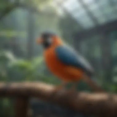 Spacious aviary design featuring various bird species