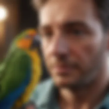 A parrot engaging with its owner in play