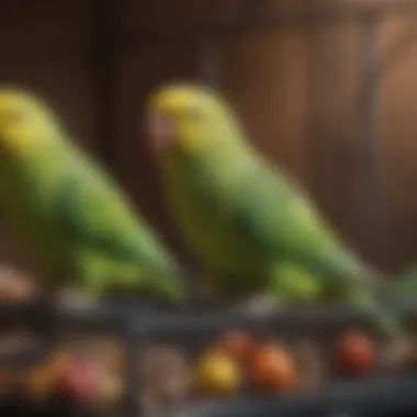 Proper arrangement of toys and perches in a parakeet cage