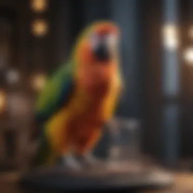 Parrot engaging in play on its designated stand