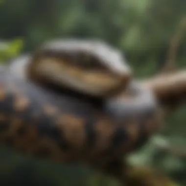 The Beauty of Snake Patterns and Adaptations A close-up of a snake coiled on a branch, emphasizing its intricate patterns.
