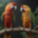 A colorful parrot perched on a branch, showcasing its vibrant feathers