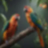 Colorful parrots perched on a branch