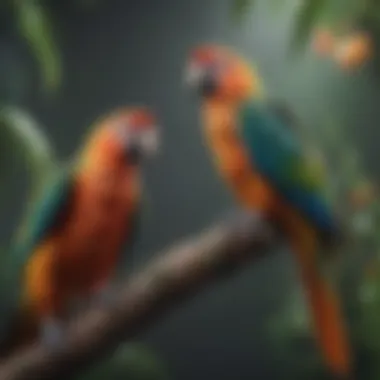 Vibrant Parrots in Their Natural Habitat Colorful parrots perched on a branch