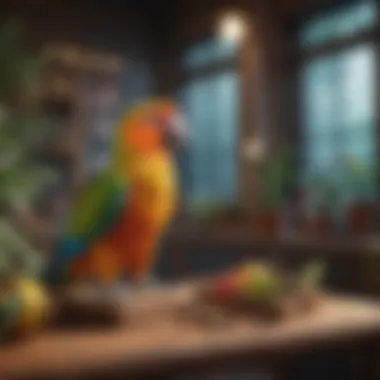 Creating an Enriching Environment for Parrots A well-designed parrot habitat with toys