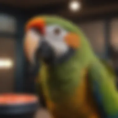 A parrot being trained with positive reinforcement