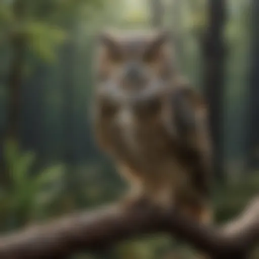 A majestic owl perched on a branch, showcasing its unique plumage.