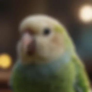 A close-up of a budgerigar mimicking sounds