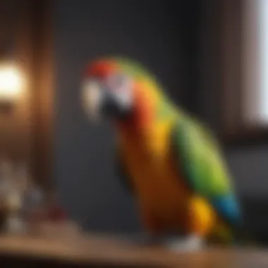 A vibrant parrot articulating words with clarity