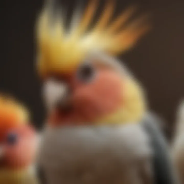 A close-up of a cockatiel showcasing its colorful feathers